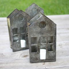 Recycled Metal House Shaped Candle Holder Set of 6