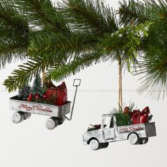 Truck And Wagon Holiday Ornaments Set of 2