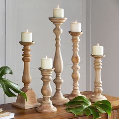 Natural Wash Pillar Candle Holders Set of 5