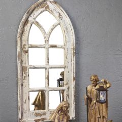 Distressed White Arched Window Mirror