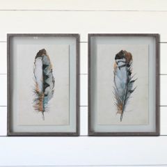 Wood Framed Feather Wall Decor Set of 2