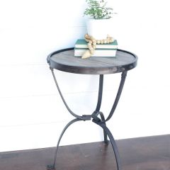 Metal Legged Round Wood Accent Table