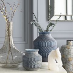 Shades of Blue Textured Glass Pot Vase Set of 2