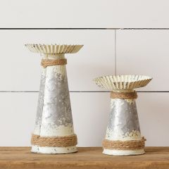 Antiqued Metal and Rope Candle Stand Set of 2
