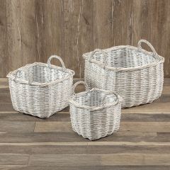 Square Whitewashed Baskets Set of 3