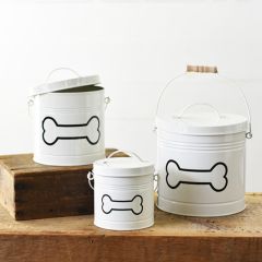 Metal Canisters With Bone Design Set of 3