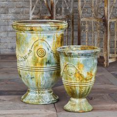 French Country Metal Urn Planter Set of 2