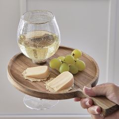 Acacia Wood Handled Wine Glass Tray