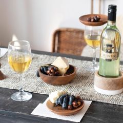 Acacia Wood Plate With Wine Saying Set of 4
