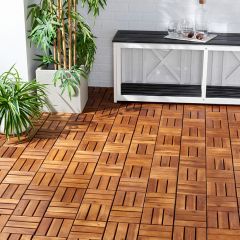 Acacia Wood Slat Floor Tile Set of 10