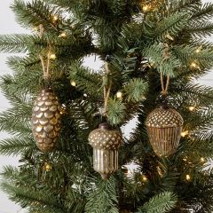 Acorns and Pinecone Glass Ornament Set of 3