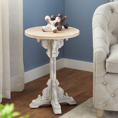 Whitewashed Chic Pedestal Accent Table