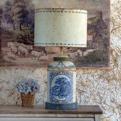 Aged Blue Pastoral Tole Lamp