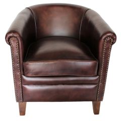 Aged Brown Round Back Leather Chair | SHIPS FREE