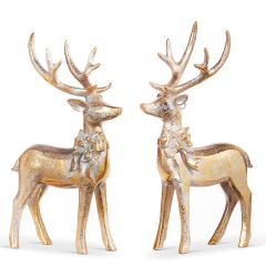 Aged Elegance Deer with Bow Ornament Set of 2