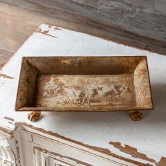Aged Footed Pastoral Rectangular Display Tray