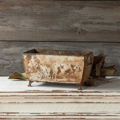 Aged Footed Pastoral Rectangular Tole Container