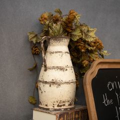 Aged Ivory Metal Pitcher Vase