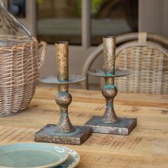 Aged Metal Rustic Farmhouse Candle Holders Set of 2