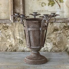 Aged Metal Urn Vase Candle Holder