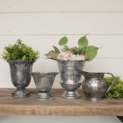Aged Metal Vase Collection Set of 4