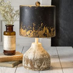 Aged Wood Base Table Lamp With Metal Shade