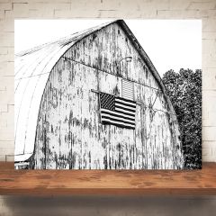 American Flag On Barn Black And White Print Wall Art