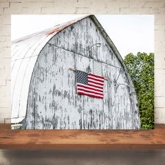 American Flag On White Barn Print Wall Art