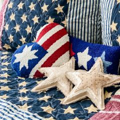 Americana Farmhouse Heart Shaped Flag Pillow