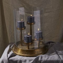 Antique Gold Base Candle Holder With Glass 16.75 Inch