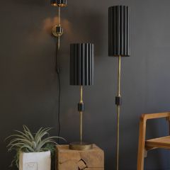 Antique Gold Metal Floor Lamp With Black Shade
