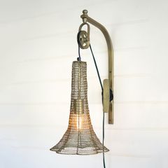 Antiqued Brass Pulley Style Wall Lamp