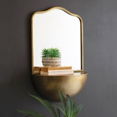 Antiqued Brass Wall Shelf Mirror