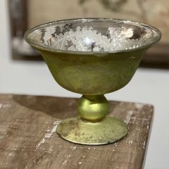 Antiqued Etched Mercury Glass Compote Bowl