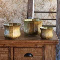 Antiqued Gold Metal Planter Pots Set of 3
