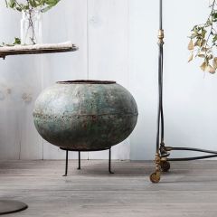 Antiqued Large Water Pot on Stand