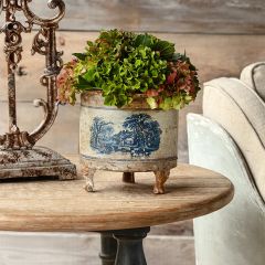Antiqued Pastoral Blue Footed Tin Container