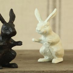 Antiqued White Rabbit Garden Sculpture Set of 3