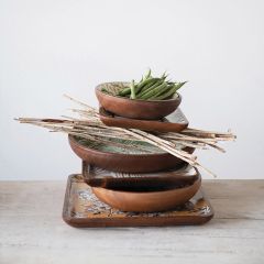 Assorted Print Acacia Wood Bowl Set of 3