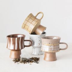 Assorted Stoneware Footed Mug Set of 4