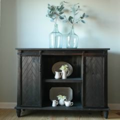 2 Door Metal and Wood Console With Center Shelf