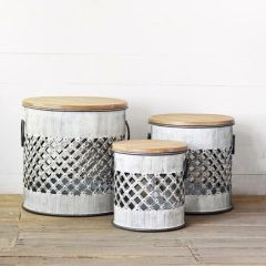 Rustic Style Drum Table Set of 3