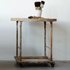 Metal and Wood Table On Casters