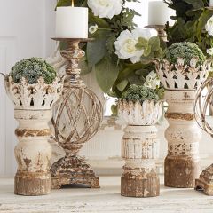 Distressed Whitewash Chic Candle Holders Set of 3