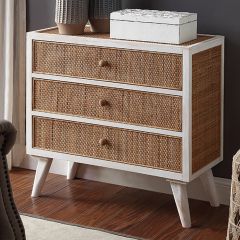 Wood and Rattan Cabinet With Drawers