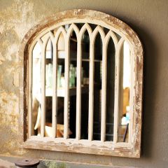 Rustic Wood Framed Arched Mirror