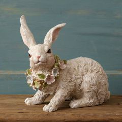 Lying Decorative Bunny With Flower Necklace