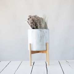 Modern Stoneware Planter With Wood Stand