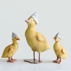 Newspaper Hat Duck Figurine Set of 3