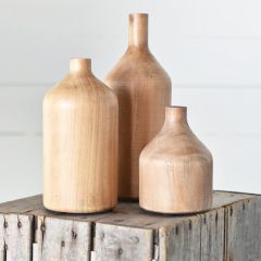 Wood Bottle Vase Collection Set of 3